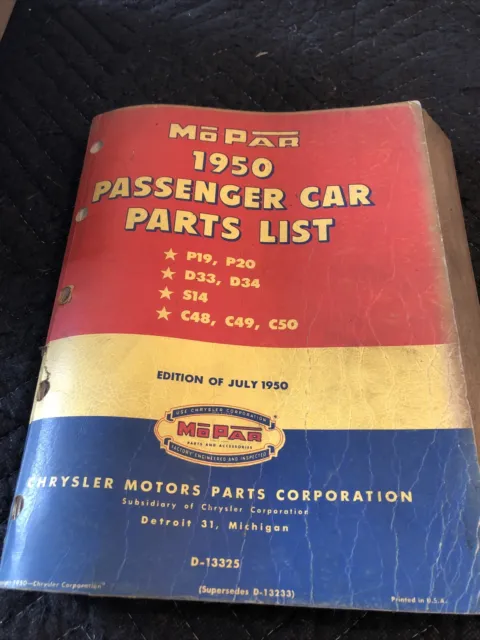 1950 Mopar  Passenger Parts List Chrysler Dodge Plymouth DeSoto