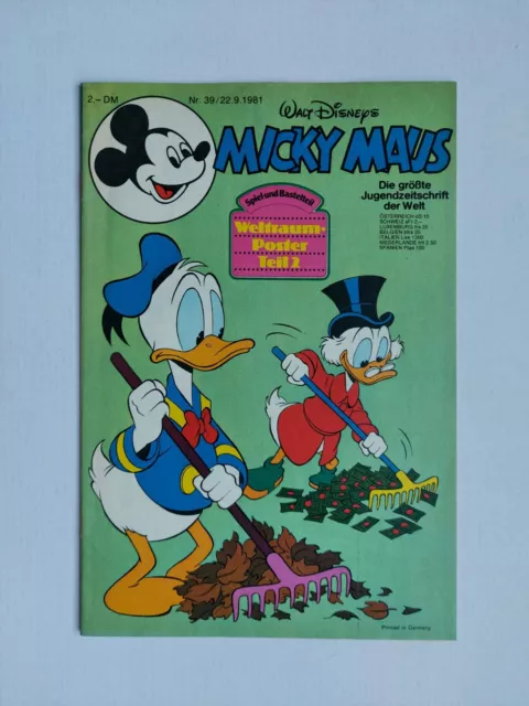 Ehapa - Micky Maus Nr. 39 / 22.09.1981 - Top Zustand / Z1 (mit Beilage)