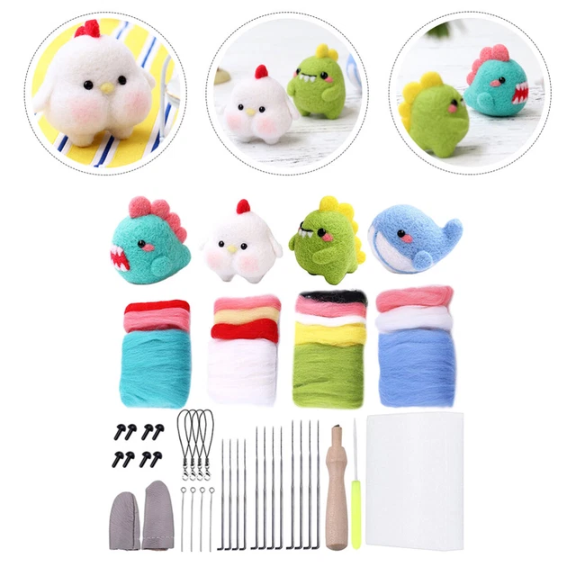 Juego de 4 kit de fieltro aguja para principiantes adorable lana fieltro kit de inicio hágalo usted mismo animal kit