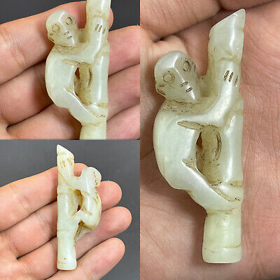 Beautiful Antique Old Chinese Jade Stone Monkey Climbing Tree Figure Amulet