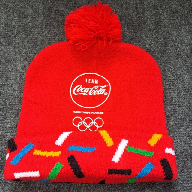 Coca Cola Beanie Winter Olympic Logo Ski Hat Cap Pom Coke Snow Collectable
