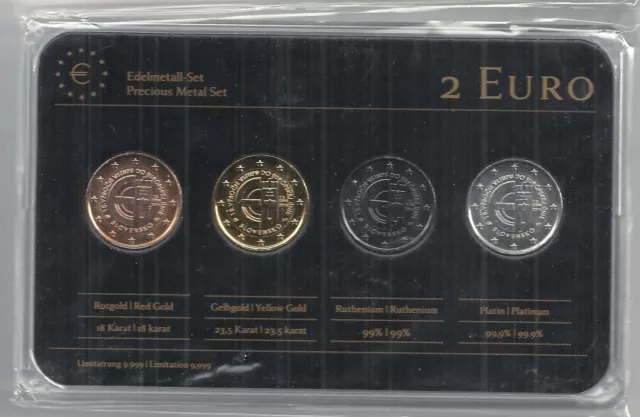 Slowakei 2 Euro Prestige Metal Coinset, Gold, Platin, Ruthenium, Neu,OVP,SELTEN