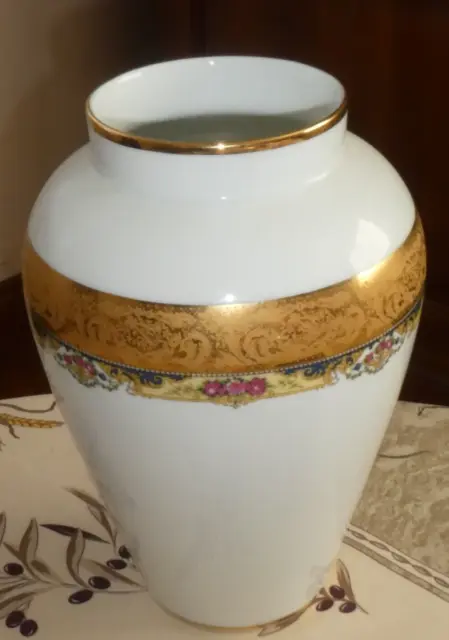 Vase En Porcelaine De Limoges Lachianette Limoges France Frise Or Et Fleurs 25Cm