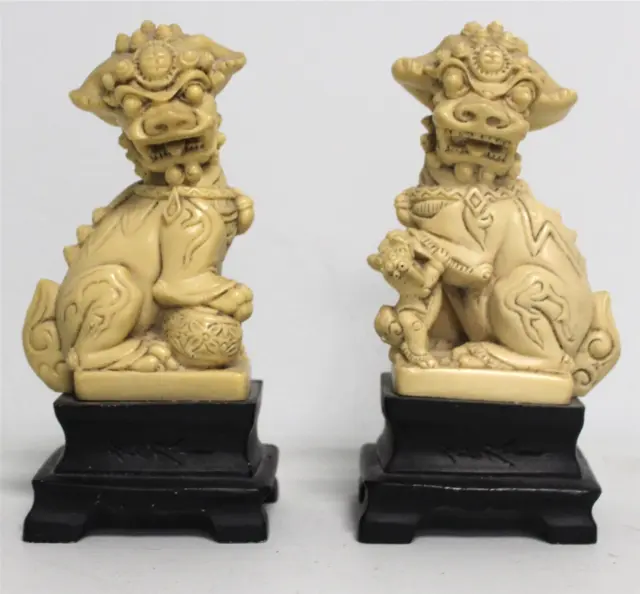 Pair of Vintage Chinese Molded Foo Dogs on Stands