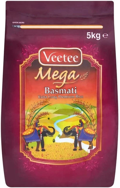 BASMATI RICE VEETEE Mega Extra Long Premium Rice, 5KG EUR 25,21 ...