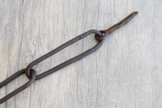 Vintage wrought Iron Hook length chain on pin hanging tool kitchen farm decor 3
