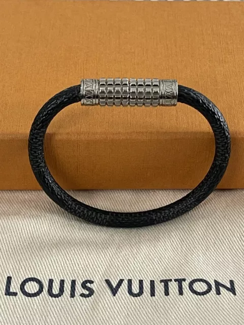 LOUIS VUITTON MEN'S Bracelet 8.6 Inches Black Silver Designer Luxury  Leather $139.99 - PicClick