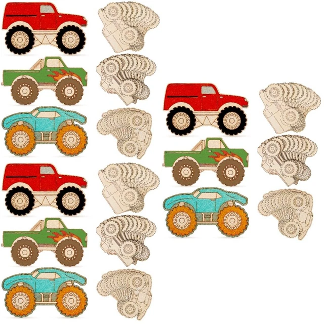 90 PCS TRUCK Cutouts Crafts Wooden Cars To Paint Unfinished Wood