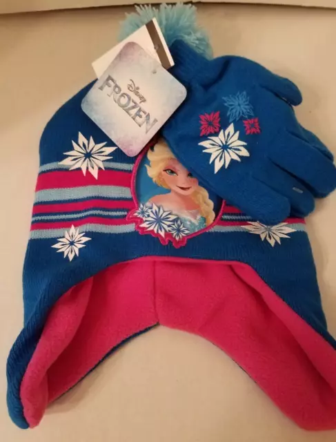 Disney Frozen Elsa Hat and Gloves Cold Weather Set, Little Girls, Age 4-6x