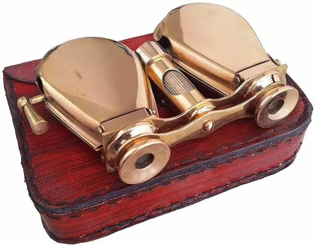AK NAUTICAL Vintage Brass Folding Binoculars/Opera Glasses/Spyglass with Leather