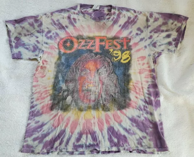 Vtg 1998 Ozzfest Ozzy Osbourne Tie Dye Tour Distressed T-shirt Mens Xl Band Tee