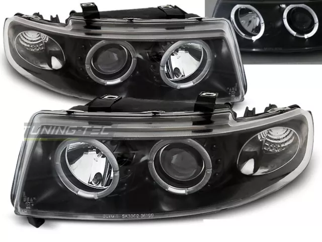 Coppia di Fari Anteriori per Seat LEON 1M TOLEDO 1999-2004 Angel Eyes Neri SONAR