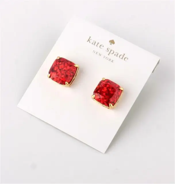 Kate Spade New York Small Square Stud Red Glitter Earrings
