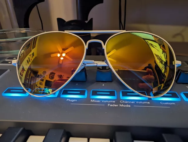 Aviator Sunglasses White Frames Orange/Yellow Lenses