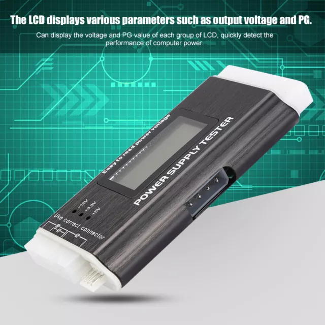 Probador de fuente de alimentación de computadora Pantalla LCD Soporte de aleación de aluminio 20/24 pines ATX GF0