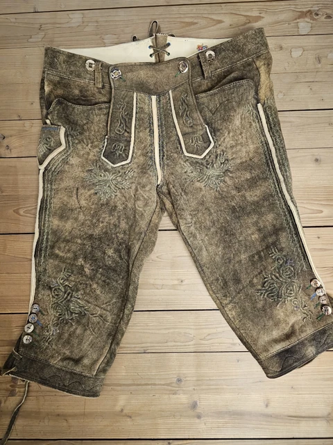Pantaloni in pelle Meindl ""Kaiser Franz"" semi cervo rosso nero vecchio taglia 54 come nuovi