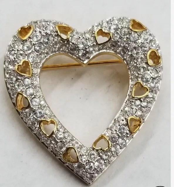 SWAROVSKI VINTAGE HALLMARKED Pave' Austrian Crystal Heart Brooch ...