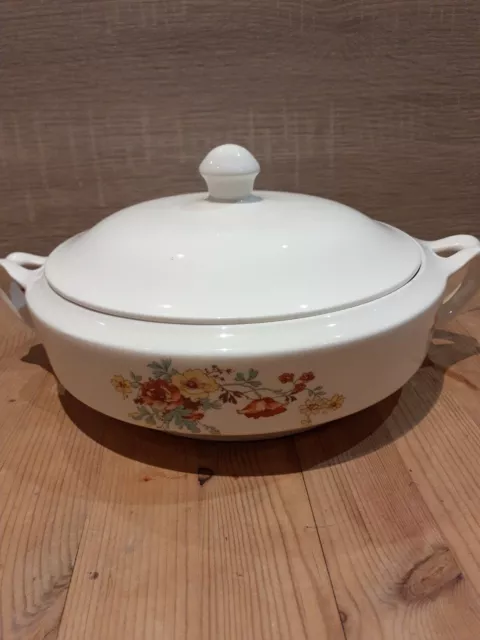 Vintage Cream Floral lidded tureen casserole Vegetable Dish Alfred Meakin (L3)