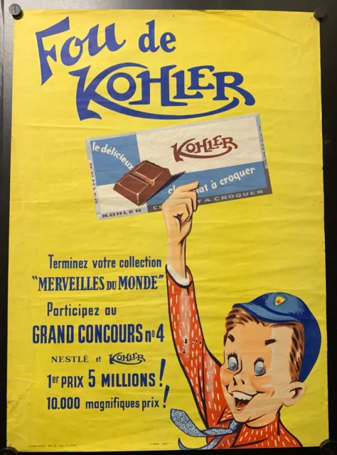 AFFICHE Litho  Publicité  CHOCOLAT KOHLER Original VINTAGE Poster 050 X 070 cms