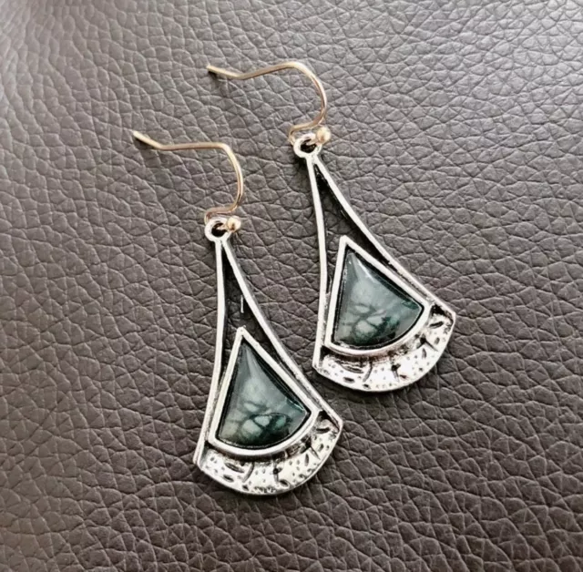 Boho Ethnic Silver Triangle Drop Dangle Earrings UK Seller