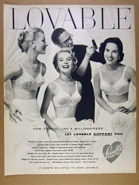 1948 Lovable Bras 'Girl of the Month' dressed undressed photo vintage print  Ad