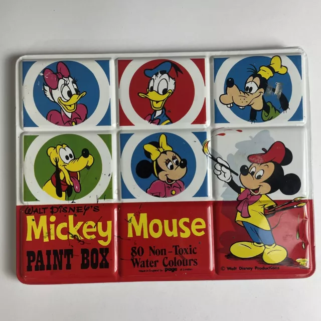 Vtg Walt Disney's Mickey Mouse Tin Paint Box England Productions WDP Water Color