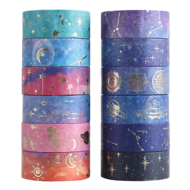 Starry Sky 12 Rolls Washi Tape Kit Sticker Masking DIY Supplies 2M Paper Tapes