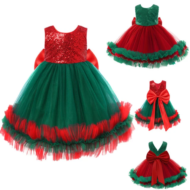 Abito tutù per bambine festa di Natale bambini paillettes paillettes arricciacapelli orlo costume fantastico