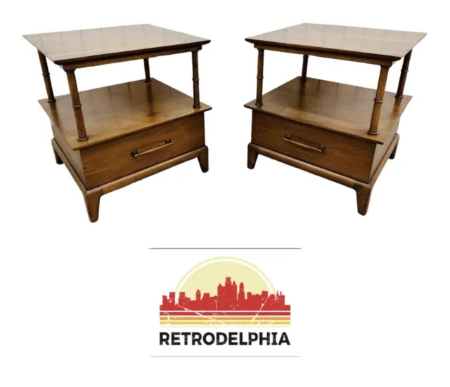 Mid-Century Modern Henredon Walnut Nightstands - Set of 2