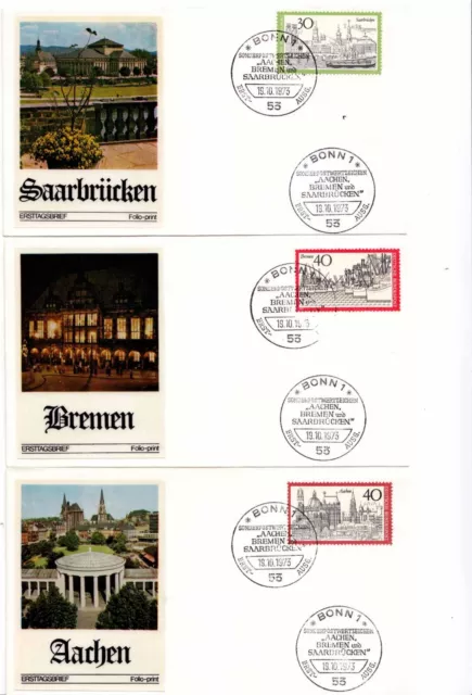 BRD FDC 1973 MiNr 787-789 3 Ersttagsbriefe Fremdenverkehr mit SoSt Bonn1