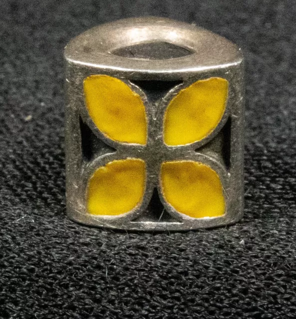 PANDORA Sterling Silver Yellow Enamel Flower Charm Bead Authentic