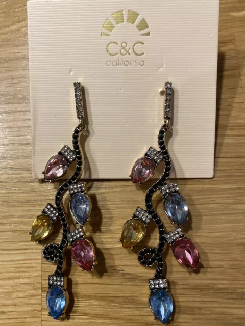 C C CALIFORNIA DROP Dangle Earrings Multicoloured Blue Brand New