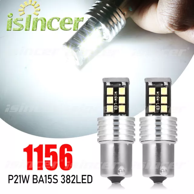 Pair 1156 P21W BA15S 382 LED Reverse Brake Light Turn Signal Bulbs White Canbus