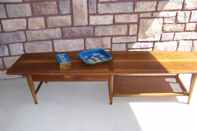 Mcm Danish Style Lane Walnut Coffee Table With Tapered Edges + Shelf And Drawer