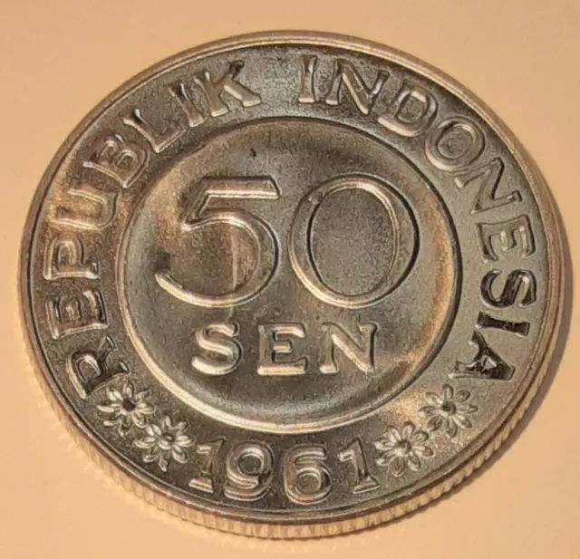 1961 Indonesia 50 Sen Aluminum Coin  BU in Littleton Envelope