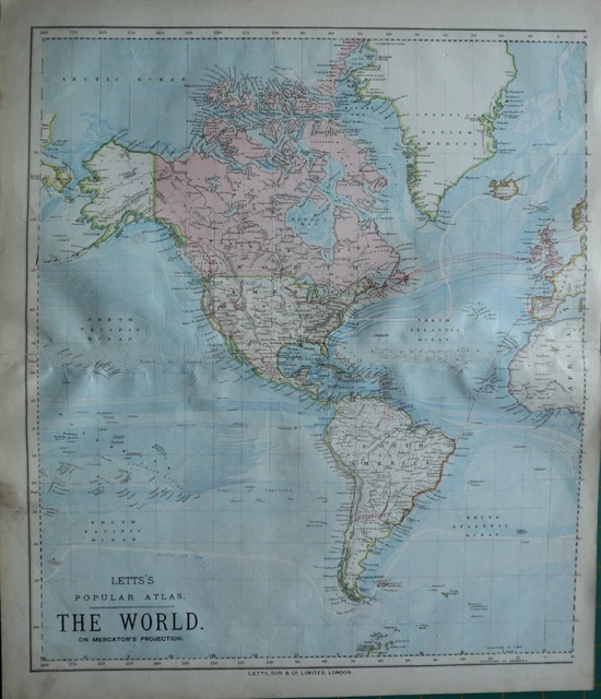 1883 Letts Map The World Western Sheet North & South Americas Alaska Greenland
