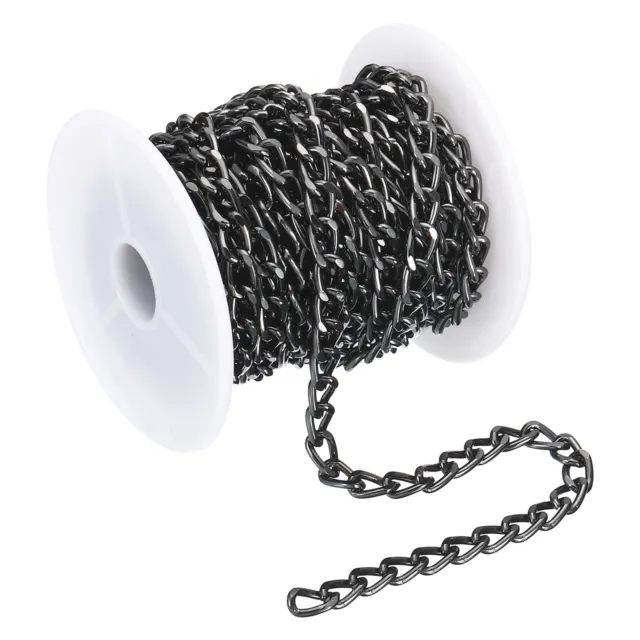 16Ft Curb Chain, Twisted Cuban Link Chain with Spool 9 x 6 x 1.5mm, Dark Silver