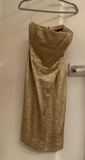 CARMEN MARC VALVO COLLECTION BROCADE DRESS GOLD size 8 Party/ Prom Evening Gown