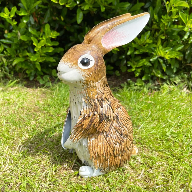 Metal Brown Baby Rabbit Ornament Garden Lawn Patio Sculpture Figure Large Gift