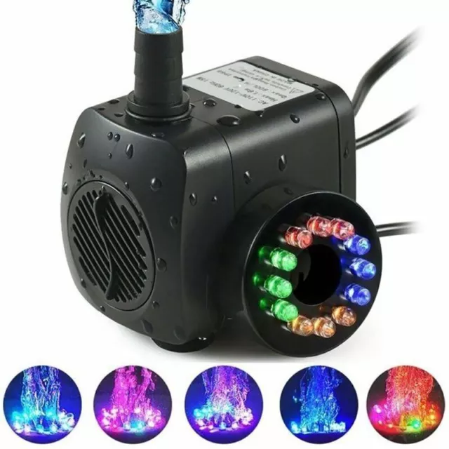 Electric Water Pump Feature Submersible Fountain Garden Fish Pond w/LED Light