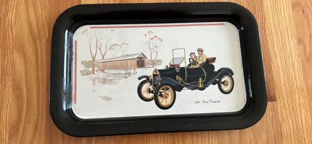 Vintage 1910 Ford Torpedo Enameled Metal Advertising Tray Classic Car