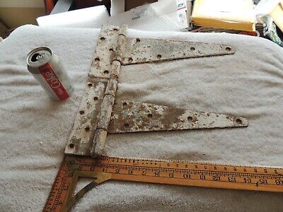 Vintage antique Pair Lot of 2 large  iron barn door gate white hinges rustic