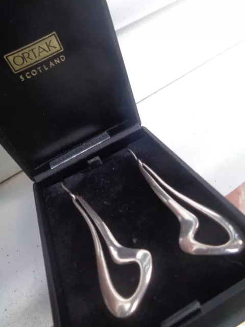 SUPERB Sterling Silver Modernist LONG Drop Hook LARGE Earrings c.1990s  -  Ortak