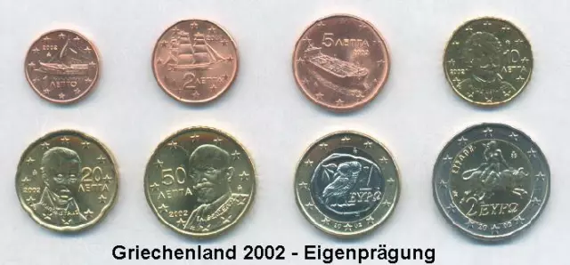 Griechenland 2002 Eigenprägung kompl. Euro-Satz 1 Cent - 2 € unz./bankfrisch