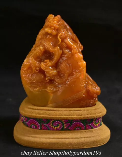 6.4" Chinese Natural Tianhuang Shoushan Stone Carved Dragon Seal Stamp Signet