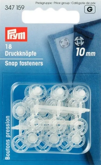 Prym 10mm Sew On Plastic Snap Fasteners Transparent - per pack of 18