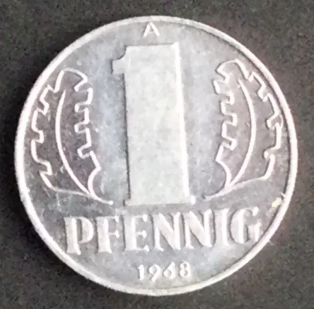 DDR, 1 Pfennig 1968 A, Hammer-Zirkel, Aluminium, Schön Nr. 8, vorzüglich