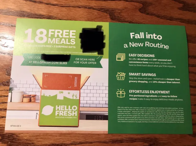 HELLO FRESH Meal Kit Service CERTIFICATE 18 FREE MEALS (E-SHIP TODAY)