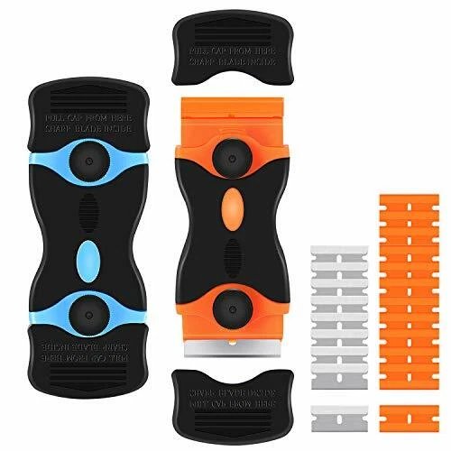 2Pc Razor Blade Scraper,2-in-1 Scraper with 12Pcs Plastic Blades and 8Pcs Blades