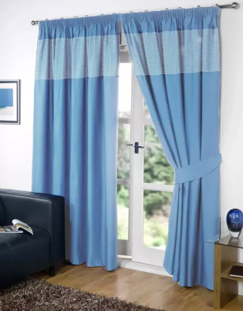 Blue Pair of Kids Gingham 46'' x 54'' Pencil Pleat Thermal Blackout Curtains